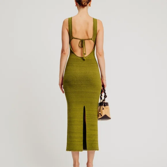 Torn By Ronny Kobo Collection Olive Marl Ribbed V-Neck Midi Dress - Picture 3 of 14